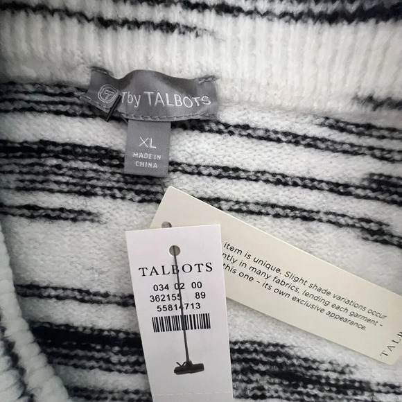 Talbots Women's Mock Neck Sweater Size XL Zip Detail Space Dye Black/White - Picture 5 of 8